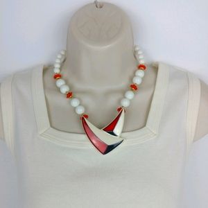 Vintage White Red Black Statement Necklace Japan